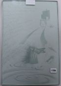 An etched glass panel, signed Veronica Taylor "Horse Latitudes" 45 x 30cm