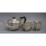 A George V silver three piece tea set, D & J Welby, London 1933, gross 36.5 oz.
