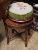 An occasional table and circular footstool W.45cm and 36cm