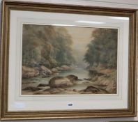 W.P.H. Foster, watercolour, Anglers in a river landscape, signed and dated '95, 35 x 53cm