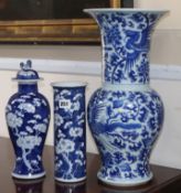 A Chinese Prunus lidded vase, a sleeve vase and another tallest 44.5cm