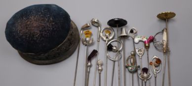 Seventeen assorted early 20th century and later hatpins including six silver by Charles Horner and a