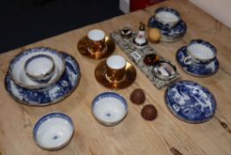 A small quantity of blue and white porcelain, two Limoges coffee cans and saucers and other