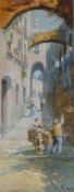 Y. Gianni, gouache, Neapolitan street scene, 30 x 12cm