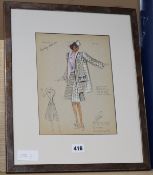 A 1930's American hand tinted printed fashion plate by Pearl Levy Alexander, 27 x 20cm