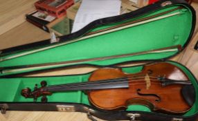 A 19th century (1822) single back violin by John Gough, who worked for Dearloves in Leeds, cased