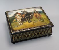 A Fedoskino Russian lacquer papier mache large box, painted by Tatiana Frolova, depicting the