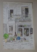 Adrian Daintrey (1902-1988), ink and watercolour, Shopfront, Loches, signed, 39 x 24cm.