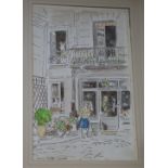 Adrian Daintrey (1902-1988), ink and watercolour, Shopfront, Loches, signed, 39 x 24cm.