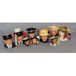 Eight Royal Doulton small and miniature character jugs, comprising Postman, D6801, Policeman, D6852,