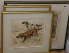 George Vernon Stokes, 2 etchings, Setters in a landscape and Spaniel flushing a pheasant, signed
