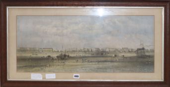 A 19th century hand coloured lithograph, A View of Worthing from the sea, 30 x 72cm.