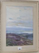 J.C.T. 1912, watercolour, Grouse over moorland, initialled, 51 x 37cm.