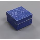 A Chinese blue glazed porcelain box and cover, impressed mark