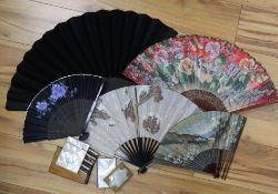 Four card cases/aide memoire and a Jerusalem botanical album and various fans.