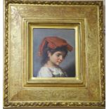 19th Century Continental School, Head of a young girl wearing Neapolitan headdress, indistinctly