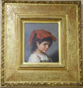 19th Century Continental School, Head of a young girl wearing Neapolitan headdress, indistinctly