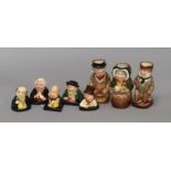 Five Royal Doulton miniature busts of Dickens characters and three Toby jugs, including Buzfuz, Mr