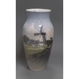 A Royal Copenhagen porcelain vase, decorated with a windmill height 32cm