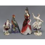 A Royal Doulton figure, 'Mantilla', two Continental porcelain figures and a decorative Chinese