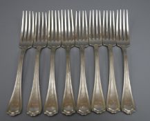 A set of eight American sterling white metal table forks, makers J. E. Caldwell & Co. 13.5 oz.