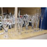 A collection of glass flutes including two Tiffany (14)