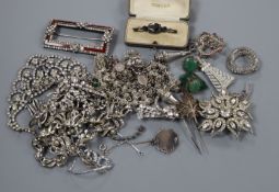 A quantity of assorted costume jewellery including white metal and paste.