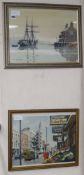 Philip J Williamson (b.1926), two watercolours, Street scene, Belfast and The Ship Inn, 29 x 40cm