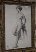 Winifred Grace Costello, charcoal on paper, Study of a standing female nude, dated 1912, 75 x 50cm.