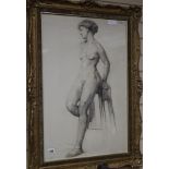 Winifred Grace Costello, charcoal on paper, Study of a standing female nude, dated 1912, 75 x 50cm.