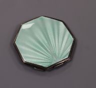 An Art Deco silver and enamel octagonal compact, 83mm.