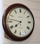 A mahogany cased eight day wall timepiece, Lewes W.38cm