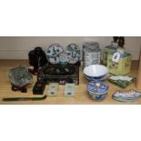 A quantity of Chinese ceramics and jade items, various, including bowls, boxes and covers, four