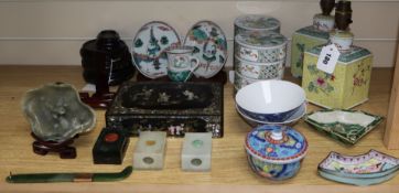 A quantity of Chinese ceramics and jade items, various, including bowls, boxes and covers, four