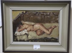 Paul Ayshford Lord Methuen (1886-1974) oil on board, Reclining female nude 'Gloria', 1951, 25 x