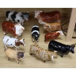 Six Beswick bulls and four other bulls