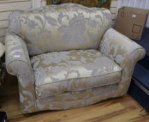 An upholstered 'love seat' armchair, no feet W.132cm