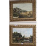 G. Williams, pair of oil landscapes, Harvester landscapes, signed, 30 x 40cm.