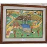 O. Mercador, watercolour, Farm landscape, signed, 37 x 50cm.