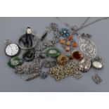 Mixed Victorian and later jewellery including white metal and a pocket watch etc.