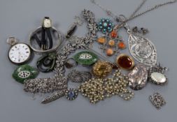 Mixed Victorian and later jewellery including white metal and a pocket watch etc.