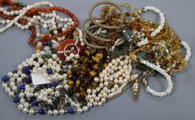 A small group of assorted necklaces including hardstone and costume.