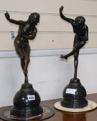 A pair of Art Deco style bronzes of dancing girls, signed C L. J R. Colinet Tallest 51cm