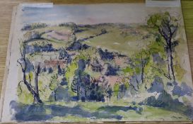 Paul Ayshford Lord Methuen (1886-1974) three watercolours, Coombe Hay (2) and view of a church,