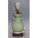 A Chinese celadon glazed vase, mounted as a lamp