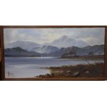 J.A. Boel, oil on canvas, Loch scene, signed and dated 1910, 20 x 40cm.