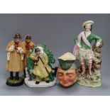 Two Royal Doulton figures: 'Lambing Time' and 'The Shepherd', a Staffordshire figure, a Masons