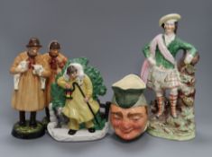 Two Royal Doulton figures: 'Lambing Time' and 'The Shepherd', a Staffordshire figure, a Masons