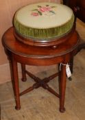 An occasional table and circular footstool W.45cm and 36cm