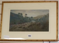 Alfred H. Hart, watercolour, Blackberry pickers, signed, 20 x 35cm